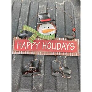 Happy Holidays Snowman Metal Sign